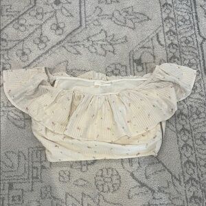 LoveShackFancy embroidered ruffled crop top, side zip, size S